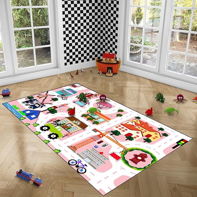 Car Rugs for Kids Toy - Car Track Carpet for Boys Road Rug for Bedroom Road Map Carpet for Kids Toy Play Mat Farm, 3x5 Feet