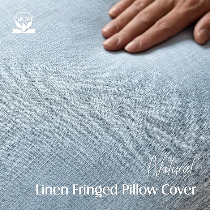 Foindtower Set of 2 Decorative Linen Fringe Lumbar Throw Pillow Covers Boho Farmhouse Cushion Cover with Tassels Soft Accent Pillowcase for Couch Sofa Bed Living Room Home Decor,12×20 Inch,Sky Blue