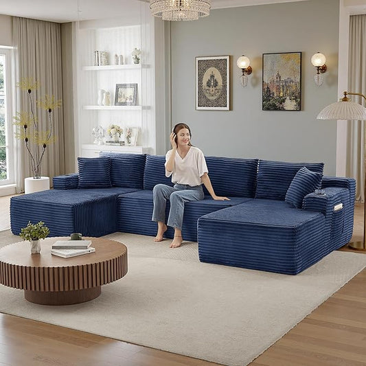 104''Sectional Cloud Couch with L Shaped Chaise,Modern Modular Sectional Sofa,Boneless Couch with Deep Seat,Comfy Couches for Living Room (Blue, U Shaped)