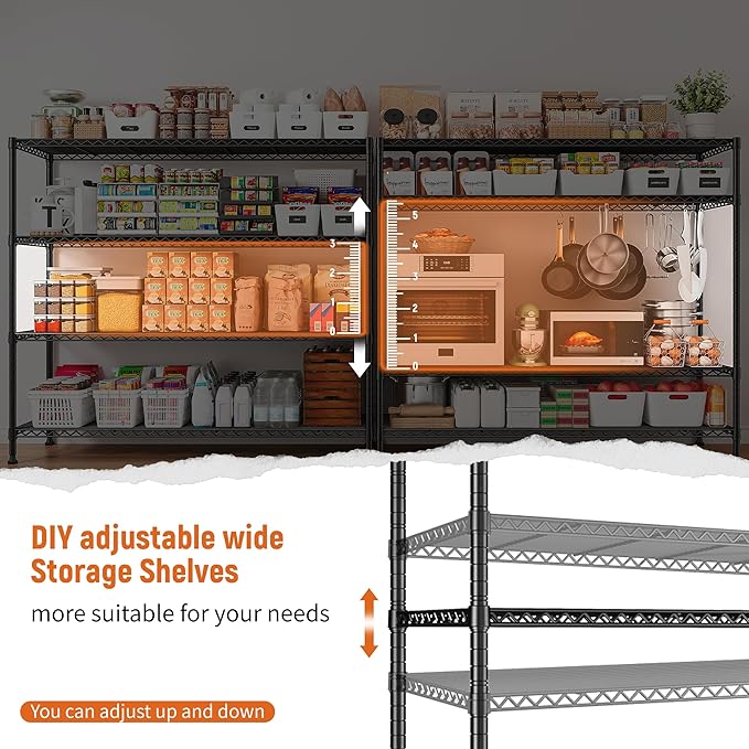REIBII Storage Shelves 45.3''W Wire Shelving Unit 4 Tier Metal Shelves for Storage Rack Metal Shelving for Pantry Shelves Kitchen Steel Shelving, 45.3''W*63''H*17.7" D
