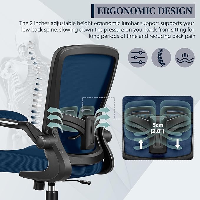 FelixKing Office Chair, Ergonomic Desk Chair with Adjustable Height and Lumbar Support Swivel Desk Computer Chair with Flip up Armrests for Conference Room (Navy)