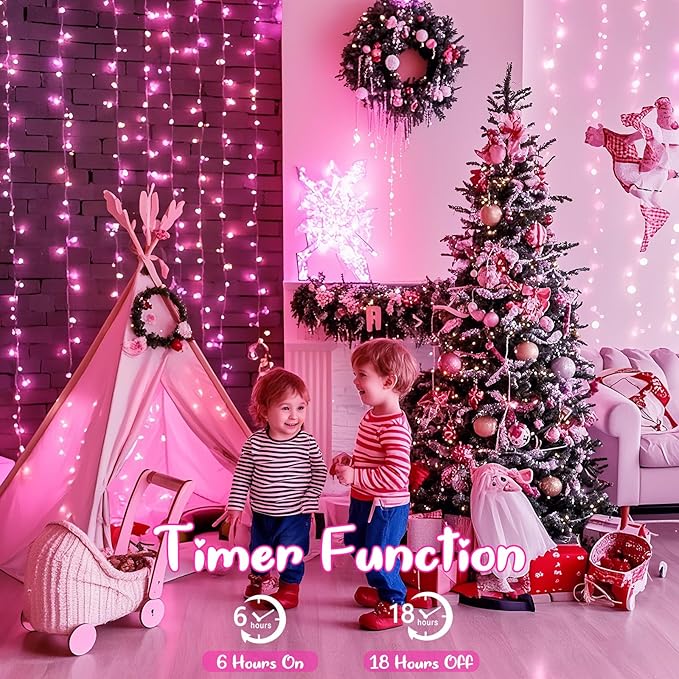 KAQ Connectable 240LED Pink String Lights Outdoor/Indoor, Extendable Plug in Twinkle Fairy Lights Waterproof with 8 Modes&Timer Function for Garden Bedroom Patio Tree Christmas Decorations