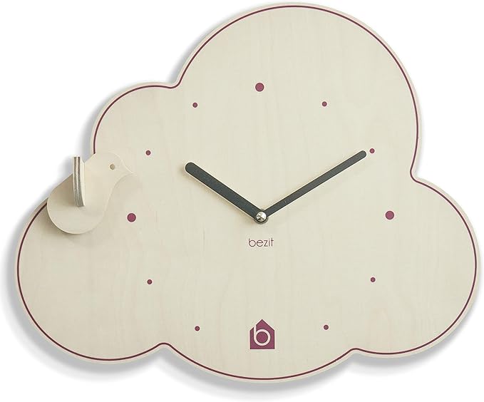 Non-Ticking, Silent 11-Inch Wall Clock – Decorative, Modern, Clean, Cute, Kid-Friendly Design for Indoor, Office, Home, Baby Room (Cuckoo Cloud)