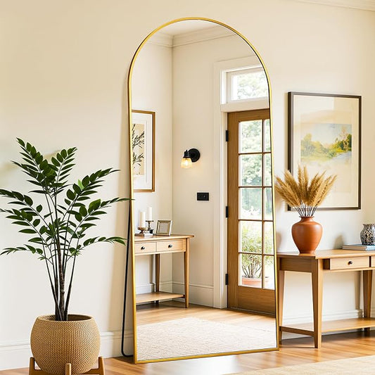 Full Length Mirror, 76"x34" Oversized Floor Mirror Freestanding, Full Body Mirror Floor Standing Mirrors with Stand, Hanging Mounted Mirrors for Bedroom Living Room, Gold, Arched Style