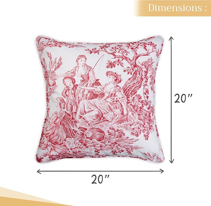 Maison d' Hermine Decorative Pillow Covers 20x20 Inch Square 100% Cotton Throw Pillow Covers with Invisible Zipper for Living Room Couch, Chair, Sofas, Bedroom, Home (The Miller - Red (White))