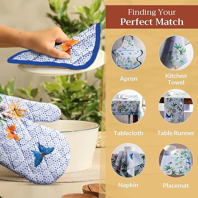 Maison d' Hermine Pot Holders 100% Cotton Heat Resistant Potholders 8" x 8" Hot Pads with Loop BBQ, Cooking, Baking, Grilling, Kitchen, Handling Hot Pans Spring/Summer (Pack of 1, Passiflora)