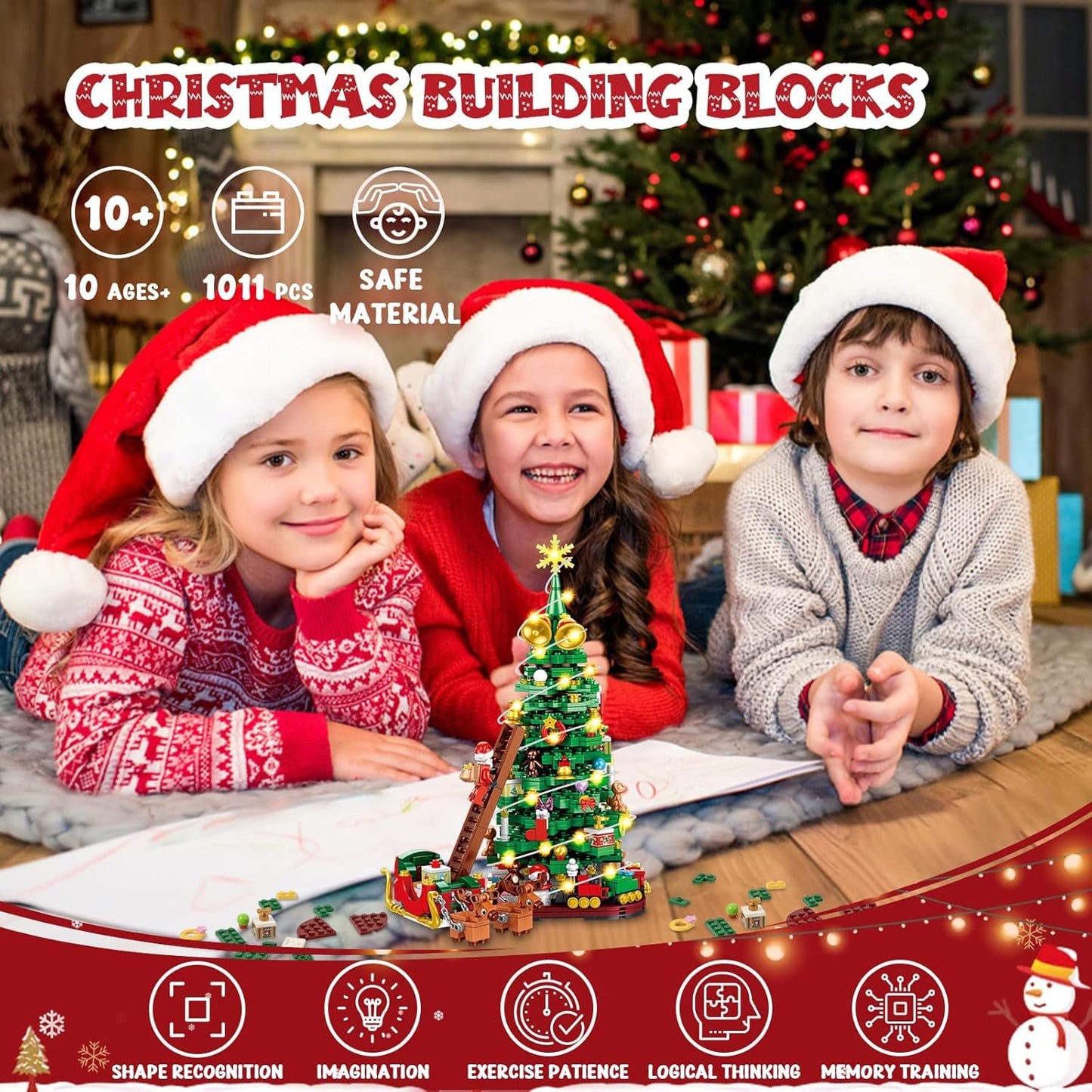 Siyaluens Advent Calendar 2025 - Christmas Tree Building Block Set, 1011 Pieces Christmas Santa Claus Moose Toy Decorations Building Kits for Adults Teen Girls Boys Countdown Calendar Gifts