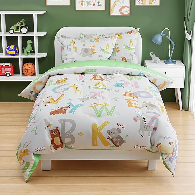 SANDJEST Alphabet Duvet Cover Sets Full Size for Kids Boys Girls, Incude 1 Polyester Comforter Cover 80x90 Inches and 2 Pillowcases 20x26 Inches, Comforter Not Included, Gift for Christmas Birthday