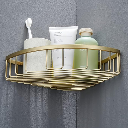 Bathroom Corner Shower Caddy Organizer, Corner-Hollow Design, SUS304 Stainless Steel Heavy Duty Rust-Proof Bathroom Shelf Organizer Holder, Wall Mounted Storage Rack, Brushed Gold