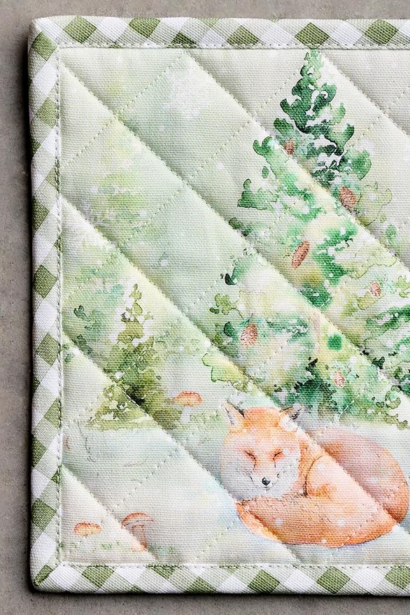 Maison d' Hermine Pot Holders 100% Cotton Heat Resistant Potholders 8" x 8" Hot Pads with Loop for Thanksgiving Christmas Decorations BBQ Cooking Baking Handling Hot Pans (Pack of 1, Winter Mornings)