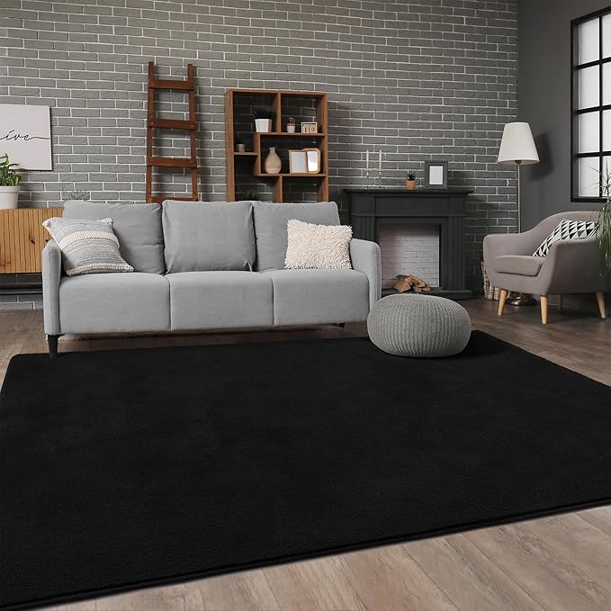 Soft Rugs for Living Room 6x9 Black, Minimalist Area Rug for Bedroom Nursery Dining Table Dorm, Large Throw Rugs for Men Boys Girls Kids Room Indoor Floor Carpets