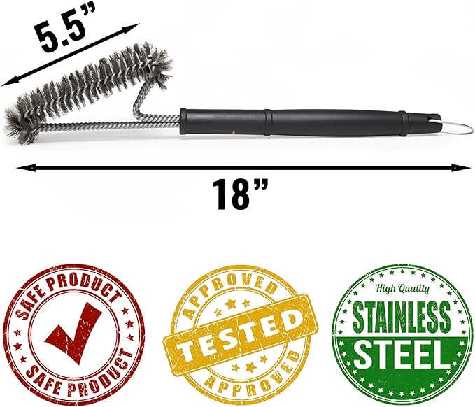 Grillaholics Essentials Grill Brush Steel - Triple Machine Tested for Safety - Stainless Steel Wire Grill Brush for Deep Grill Cleaning - Lifetime Manufacturers Warranty