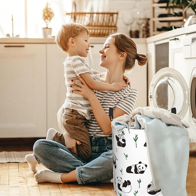 Laundry Hamper, Cute Pandas Animal Laundry Basket,Waterproof Foldable Storage Bin for Bedroom,Clothes Organizer Basket,Toys Box 16x20 Inch