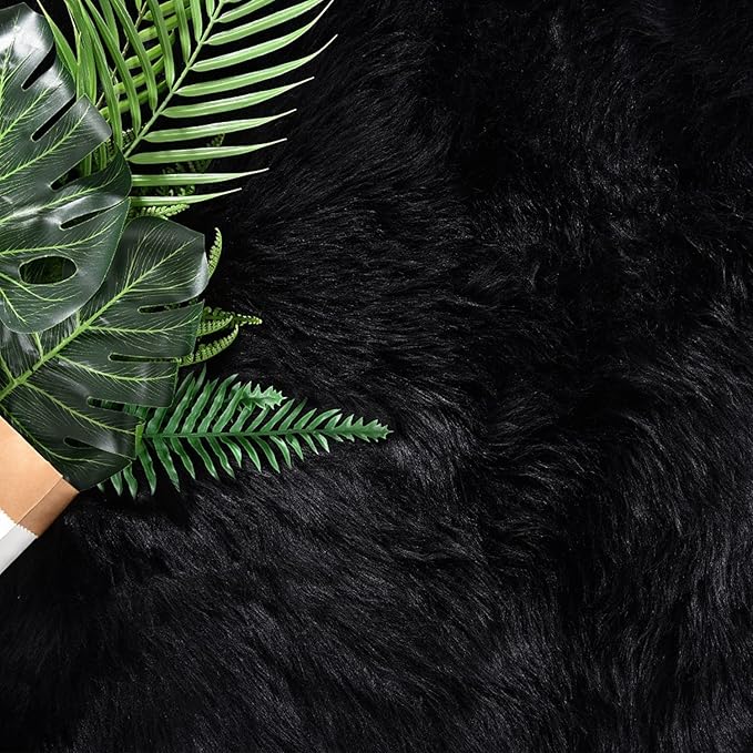 Latepis Rugs for Living Room Alfombras para Salas 5x8 Faux Sheepskin Black Fur Rug Fluffy Shag Plush Rugs for Bedroom Luxury Room Décor, Rectangle