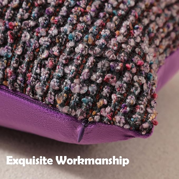 Striped Throw Pillow Covers 12x20 Set of 2 Colorful Purple Textured Boucle Chic Morden Boho Accent Farmhouse Rectangular Lumbar Decorative Couch Pillow Covers for Home Decor Bed Sofa Living Room