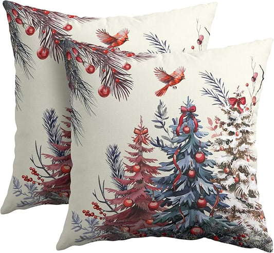 Kawani Christmas Pillow Covers 16x16 Inch Red Christmas Trees Decorative Throw Pillow Covers Set of 2 Winter Xmas Holiday Pillowcases Cushion Covers for Couch Indoor Outdoor Home Decor