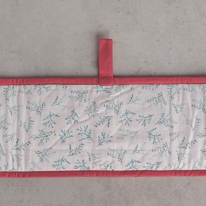 Maison d' Hermine Double Oven Mitt (7" x 35") 100% Cotton Heat Resistant BBQ Cooking Gloves with Loop for Thanksgiving Christmas Decorations Baking Cooking Barbeque Handling Hot Pan (Holly Time)