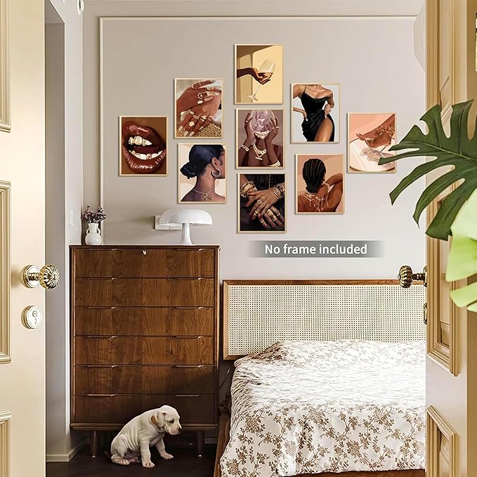 SEHSUVC Black Girl Posters Wall Art Set of 9, Abstract African American Woman Wall Decor Painting, Trendy Boho Artwork Aesthetics Prints for Living Room Bedroom Home Decor Unframed 8x10In