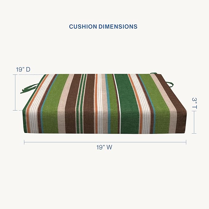 Honeycomb Outdoor Essentials Set of 2 Square Seat Pads, 19 x 19, Stripe Pine Green Dining Chair Cushions for Patio Furniture