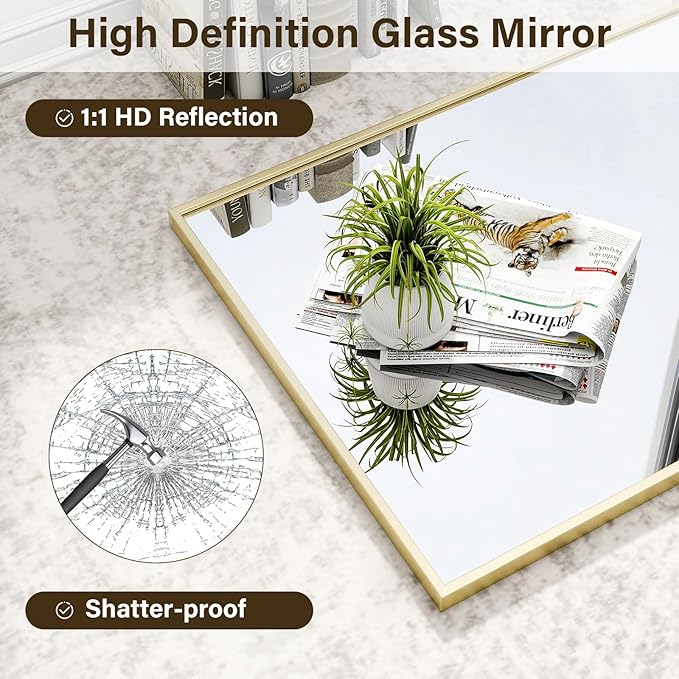 HARRITPURE 38"x26" Framed Bathroom Mirror for Wall Rectangle Mirror Aluminum Alloy Frame Wall-Mounted for Farmhouse Entryway Bedroom Living Room Gold