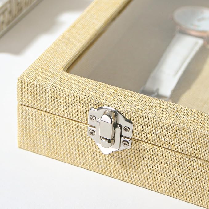 Coward Jewelry Organizer Box, Yellow Linen Blank Display Tray Case with Lid for Storage Necklaces Bracelets Rings Beads and Jewelry Accessories