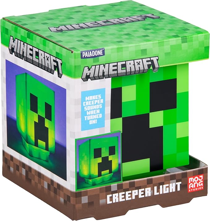Paladone Minecraft Creeper Desk Light with Official Creeper Sounds, Handheld Night Light for Kids Room or Gamer Décor - Licensed Minecraft Gifts