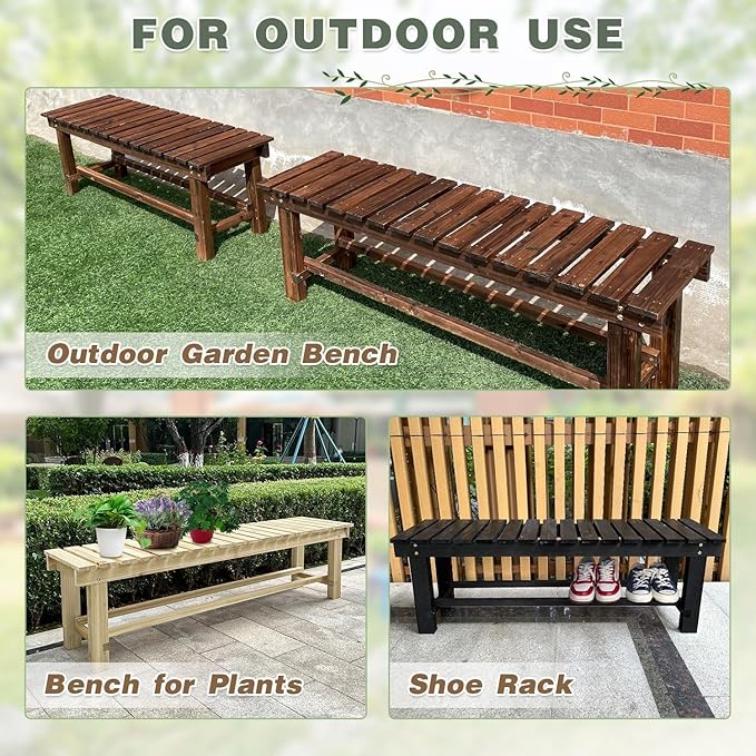 Outdoor Garden Bench, 3-Person Wood Patio Bench Weatherproof Outdoor Backless Bench, Anti-Corrosion and Anti-Rust Garden Benches for Garden Lawn Porch Park Backyard (Natural,47.25''/120cm)