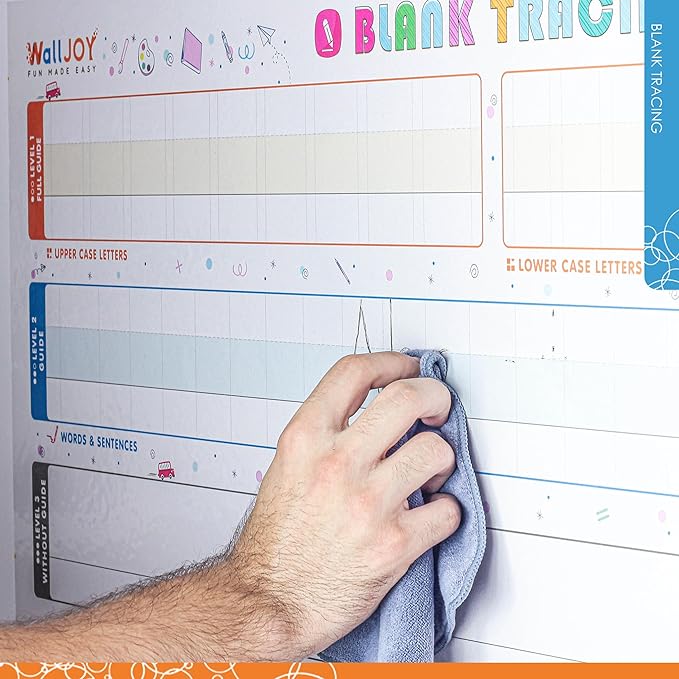 Large Handwriting Practice Dry Erase Board – 42x16” Blank Tracing, Reusable Lined Whiteboard for Kids, Adhesive-Free Clear Writing Board for KG-2nd Grade, Home & Classroom, with Marker