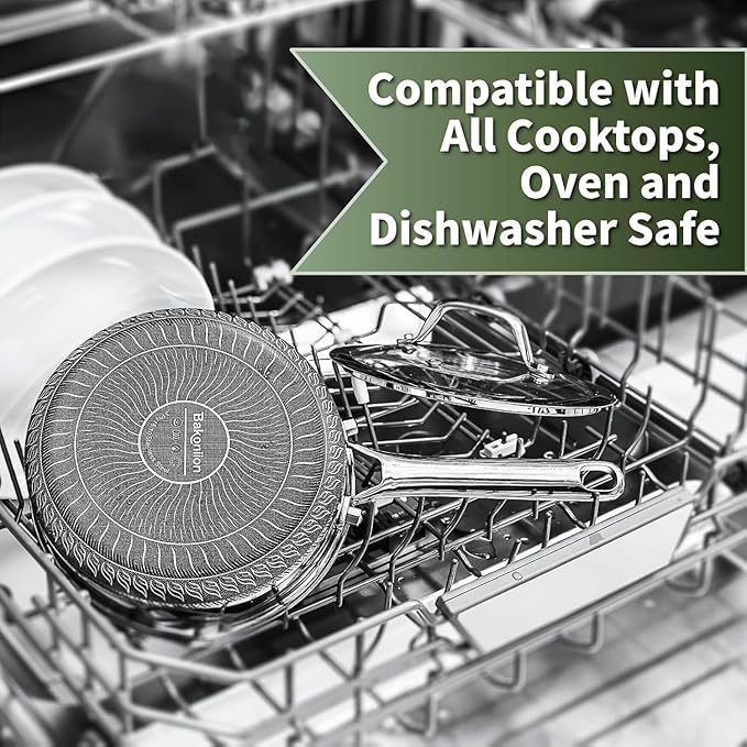 Hybrid Nonstick Cookware Set,Stainless Steel 12 Inch Frying Pan & 2QT Saucepan with Steamer Basket,3 PCS Silicone Kitchen Utensils Set