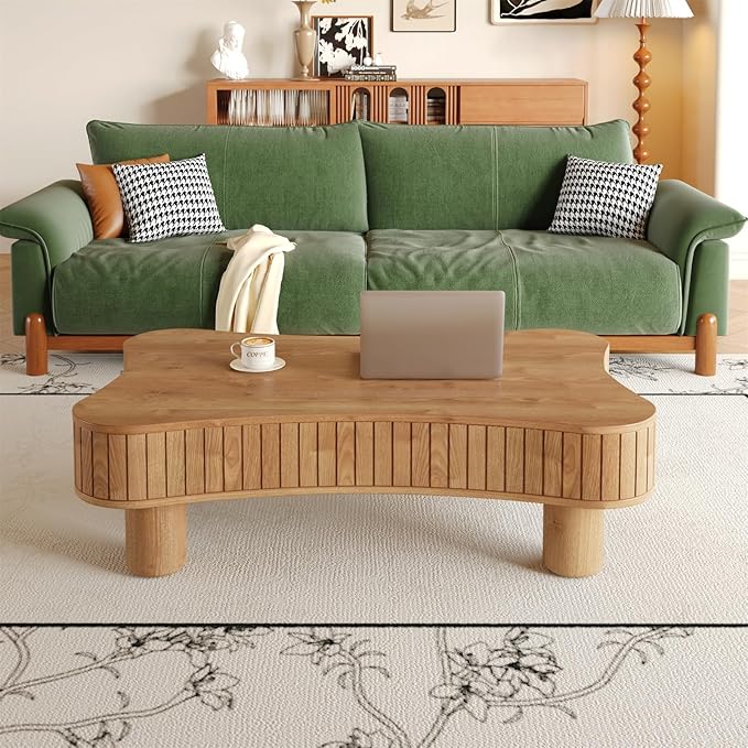 42.5'' Modern Lift Top Coffee Table for Living Room, Solid Wood Center Table, Fluted Panel Design, Storage Compartments, 42.5x27.2 Inch Surface, Hydraulic Lift Mechanism, Easy Assembly (Light Brown)