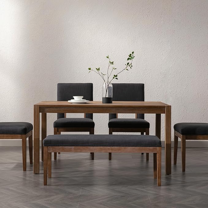 Upholstered Entryway Bench Farmhouse Shoe Benches for Hallway Porch Bedroom Bench for End of Bed Dining Bench for Dining Table Dining Room Kitchen Window with Wood Legs, Linen, Charcoal