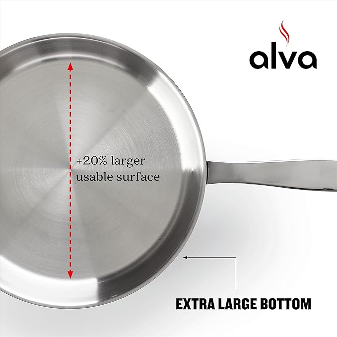 Alva Maestro 8" Premium Stainless Steel Frying Pan - 18/10 Professional Grade - PFAS/PFOA/PTFE Free - High Heat & Oven Safe - All Stovetop Compatible