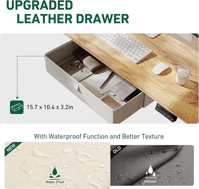 FEZIBO 48 x 24 Inches Standing Desk with Drawer, Adjustable Height Electric Stand up Desk with Storage, Sit Stand Home Office Desk, Ergonomic Computer Desk, Light Rustic