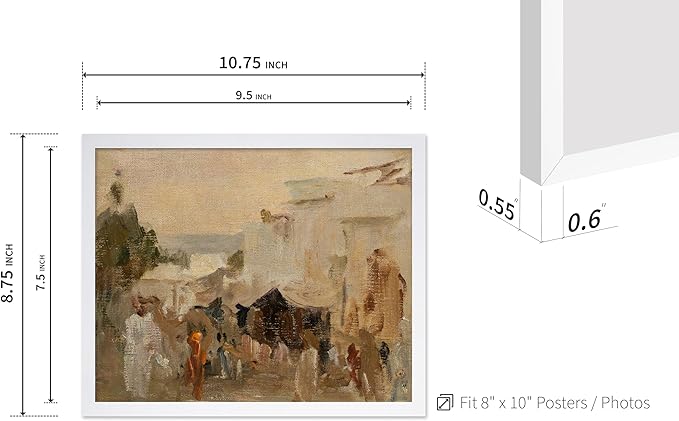 Poster Master Vintage The Bazaar Painting Poster - Retro Street in Udaipur Print - India Art - Cityscape Art - Farmhouse Art - Abstract Art - Office or Living Room Wall Decor, 8x10 White Framed