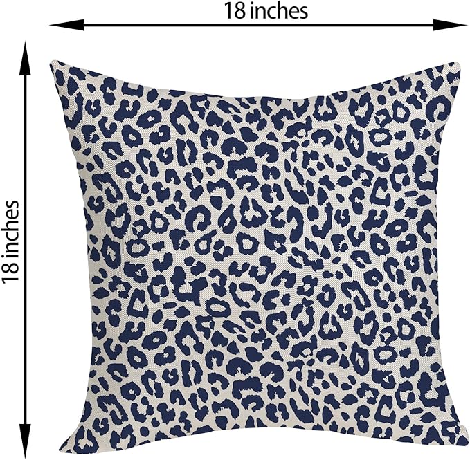 Leopard Print Pillow Covers 18x18 Pack of 2 Navy Blue Animal Pattern Cheetah Decorative Throw Pillow Covers Outdoor Decor Boho Abstract Modern Pillowcase Farmhouse Cushion Case for Couch Sofa