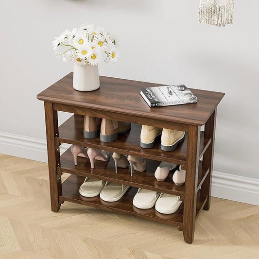 Wooden Storage Shoe Bench, Entryway Bench with 3-Tiers Height Adjustable, Shoe Rack Front Doors Entrances for Hallway Living Room,Mudrooms (Brown,25.6")