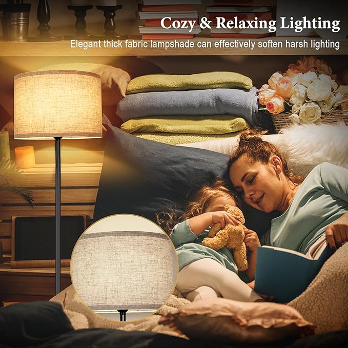 TOBUSA 65’’ Floor Lamp for Living Room Bedroom with 3CCT LED Bulb, Modern Standing Lamp Drum Shade, Standing Lamp with Foot Switch Black Pole, Dimmable Simple Design Stand Up Lamp for Office Reading