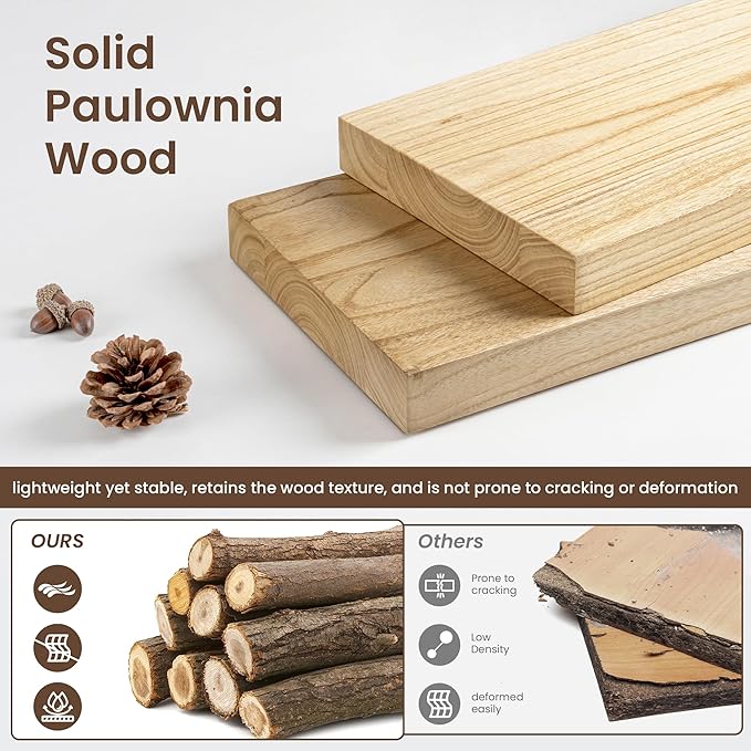 fuqing Floating Shelves for Wall - 48 Inch Natural Wood Shelves Set of 1-48W x 9.3D x 1.6H Wall Mounted Shelves with Upgraded Metal Brackets for Room Wall