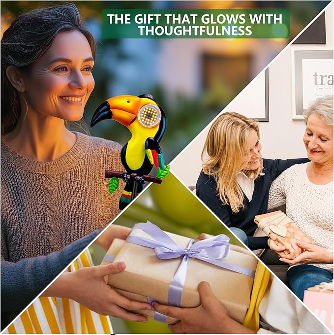 Metal Yard Decor Toucan Statue Decorative Solar Lights Outdoor Garden Whimsical Decor for Patio Lawn Jungle Balcony