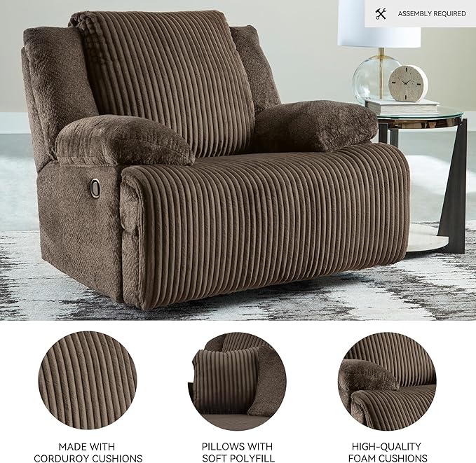 Signature Design by Ashley Top Tier Rocker Recliner, Pull Tab Recliner, Fabric Upholstery, Attached Foam Cushions, 50" W x 40" D x 41" H, Dark Brown