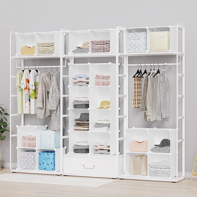 HOMIDEC Closet Organizers and Storage, 16 Cube Storage Organizer, Closet Organizer Bookshelf Cubes Shelves for Clothes, Bedroom, Kids Room, Bathroom, Wardrobe, Garment Racks, White