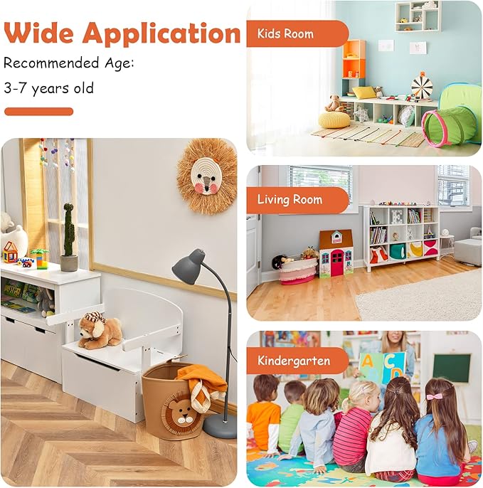 HONEY JOY Kids Table and Chair Set, 3-in-1 Convertible Wooden Toy Storage Bench with Handle, Toddler Furniture Set for Daycare Playroom, Gift for Boys Girls 3+ (Pure White)