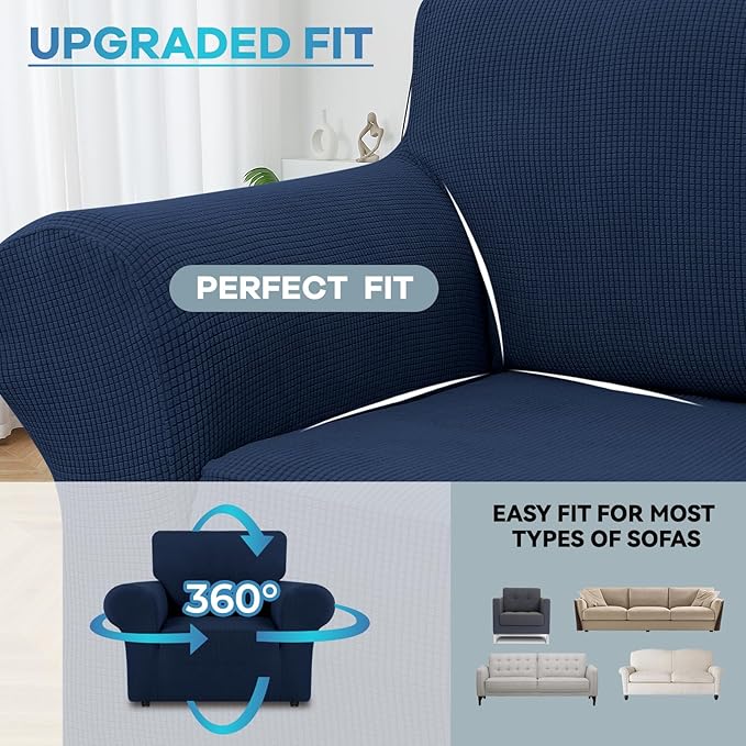 LURKA Stretch Chair Sofa Slipcovers 1 Piece Couch Covers for Sofa Furniture Protector Full Sofa Covers with Elastic Bottom for Kids and Dog (Small, Navy)
