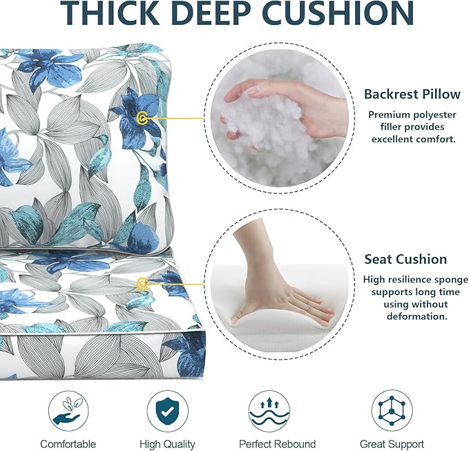 Outdoor Deep Seat Cushions Set 24 x 24 Inch for Patio Furniture,Water Resistant Chair Cushions Replacement Includes Seat Cushion & Back Pillow for Couch Sofa, Wicker Chair - Clemens Noir Blue
