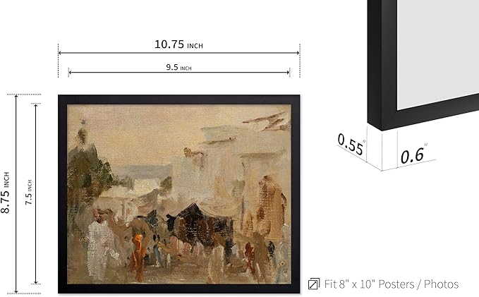 Poster Master Vintage The Bazaar Painting Poster - Retro Street in Udaipur Print - India Art - Cityscape Art - Farmhouse Art - Abstract Art - Office or Living Room Wall Decor, 8x10 Black Framed