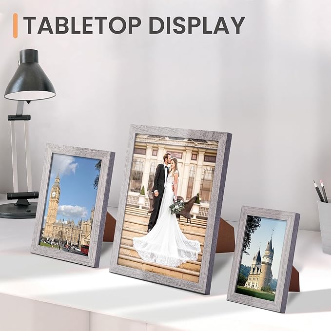 upsimples 10 Pack Picture Frames Collage Wall Decor for Mounting or Tabletop Display, Photo Gallery Frame Set for Family, Multi Sizes Including 8x10, 5x7, 4x6, Gray