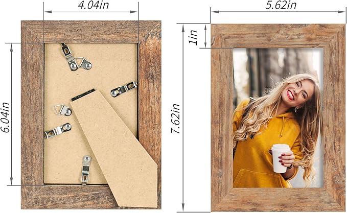 4x6 Picture Frame Set of 4, High Definition Real Glass Rustic Brown Frame, 4 x 6 Photo Frames for Tabletop Display and Wall Mounting