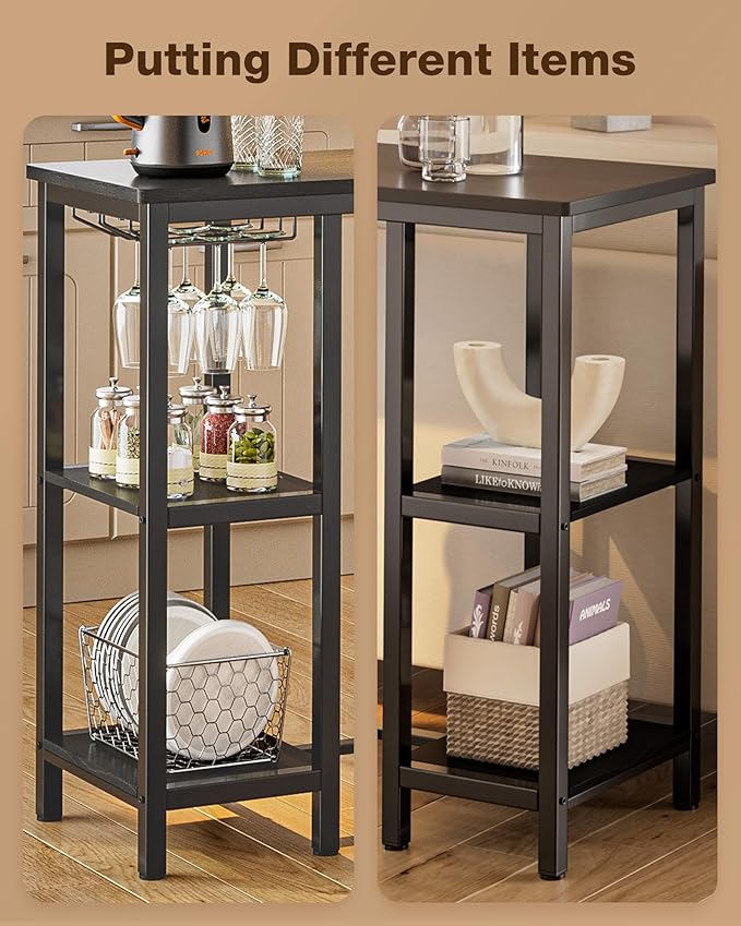 Small Bar Table Set for 2, Bar Table and Chair Set for 2, Kitchen Table for 2 with 2 Storage Shelves & Wine Glass Holder, Dining Table for Small Apartment, Dining Room, Black