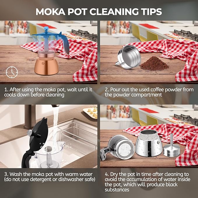 Clear Plastic Moka Pot 4 Cup 200ml Stainless Steel Coffee Maker Uncoated Stovetop Espresso Coffeemaker Italian Classic Style Brewing Greca Cafe Mocha Machine for Cafeteras Camping Travel Home Use