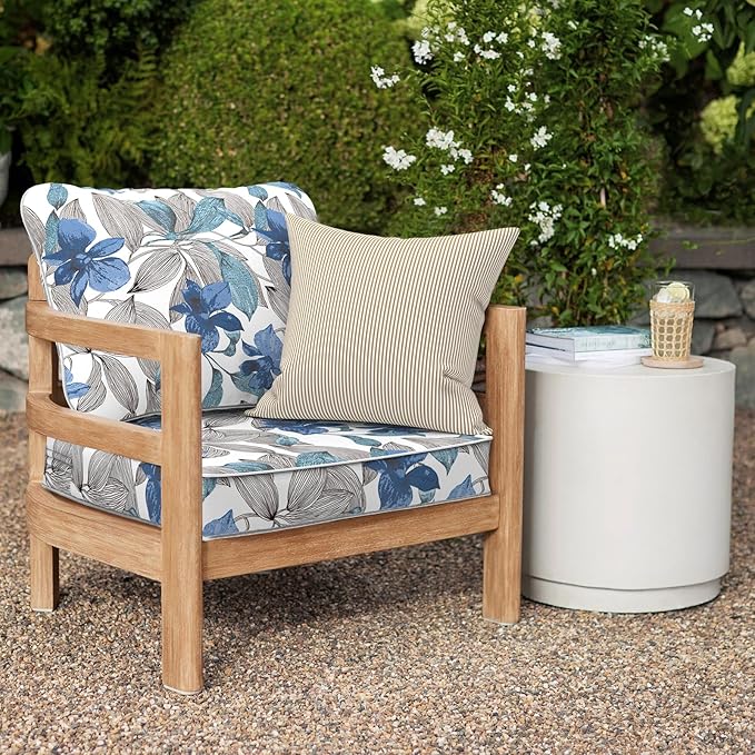 Outdoor Deep Seat Cushions Set 24 x 24 Inch for Patio Furniture,Water Resistant Chair Cushions Replacement Includes Seat Cushion & Back Pillow for Couch Sofa, Wicker Chair - Clemens Noir Blue